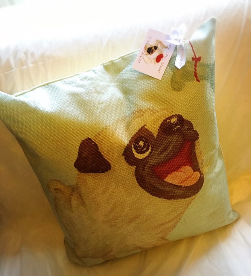 CUSCINO 'HAPPY PUG' nuovi, donati al Rescue dalla speciale mamma salvacarlina Chicca NUMERO PEZZI DISPONIBILI: 2 CONTRIBUTO MINIMO RICHIESTO : € 35 inclusa spedizione
