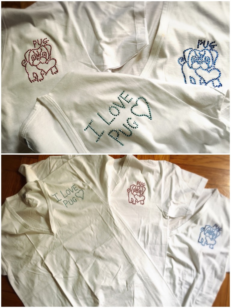 T-SHIRTS donna SOGGETTI VARI CON APPLICAZIONE IN STRASS SOGGETTO CARLINO \ LEON PUG\ I LOVE PUG
