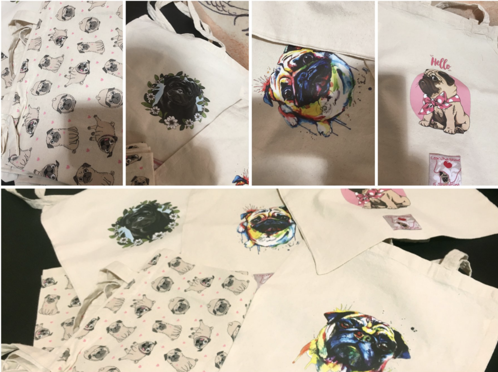 SHOPPER TELA NUMERO PEZZI DISPONIBILI: fantasia carlini n3 black pug n 1
